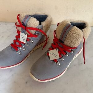 Cole Haan Gray Ankle Boots with Red Accents